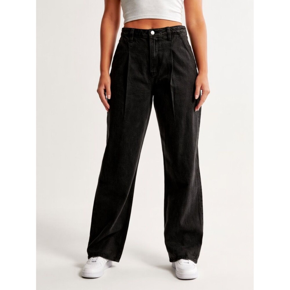 Abercrombie & Fitch The Loose High Rise Women's 24 Black Relaxed Wide Denin Jean - Picture 1 of 10